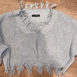 Zaful Distressed Grey Women’s Cropped Sweater - one size fits all